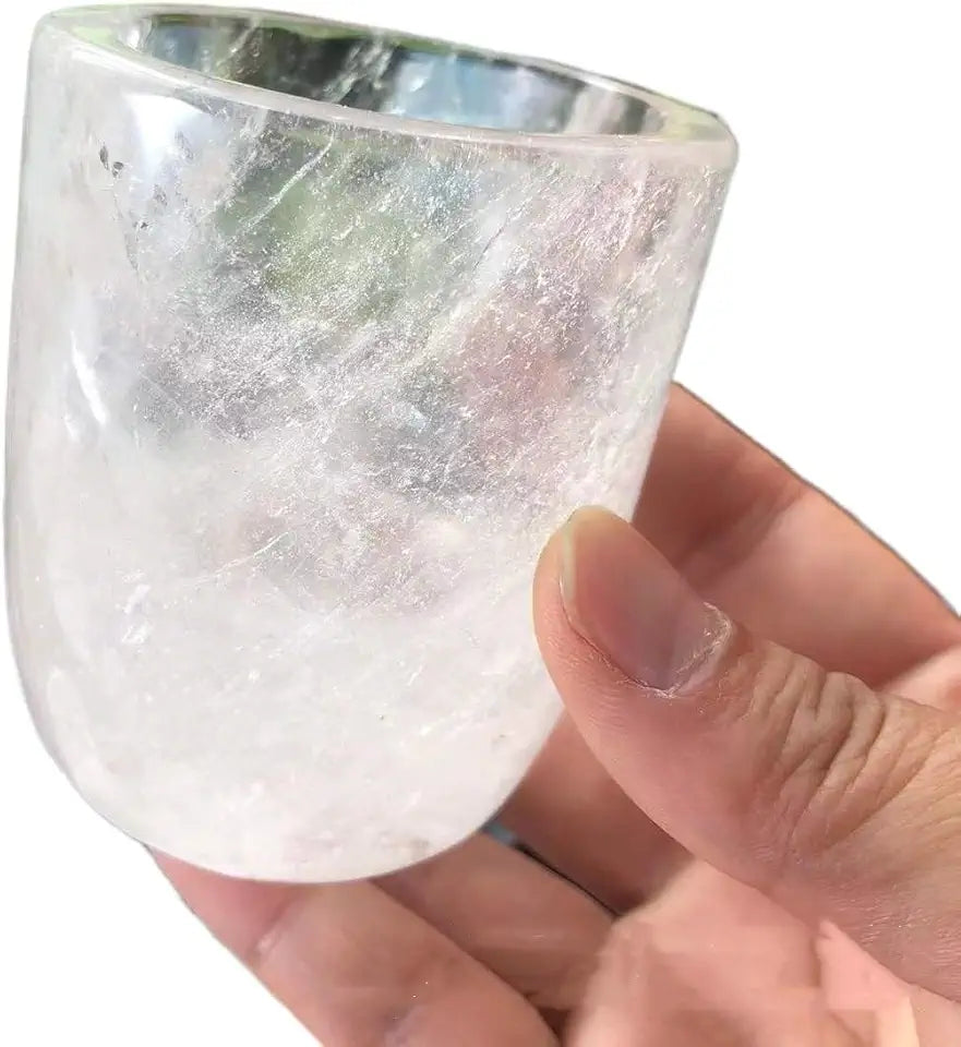 Hand Carved Rose Quartz Amethyst White Crystal Cup C5029