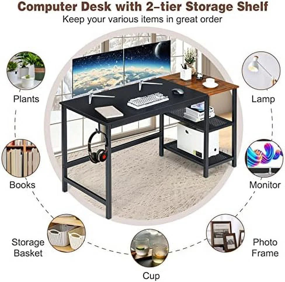 59 Inch Computer Desk with Charging Station and 2 Tier Shelves W8703