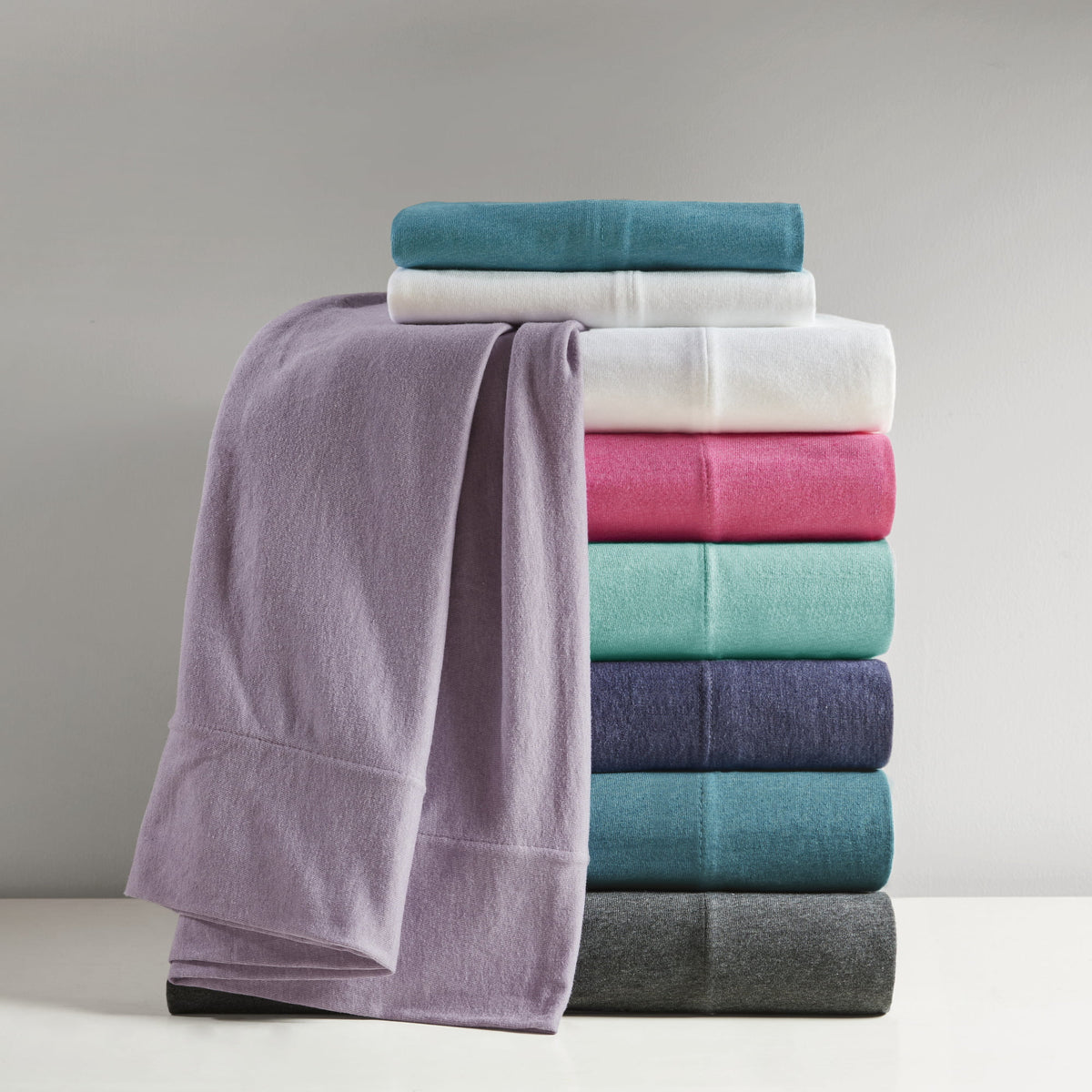 Cotton Blend Jersey Knit 4 Piece White Queen Sheet Set E679702