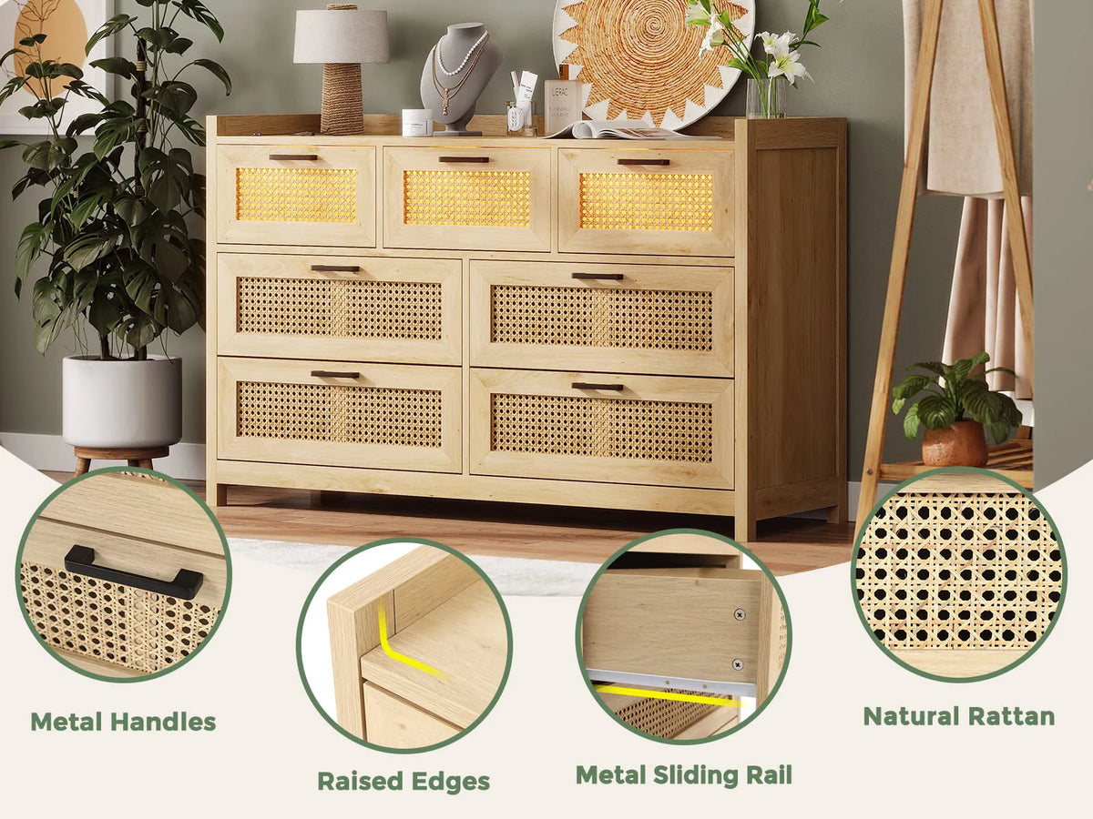Natural 7 Drawer Rattan Dresser N2169