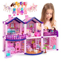 Pink and Purple Dollhouse with 4 Princesses, 4 Unicorns, Dog, Furniture and Accessories B56189