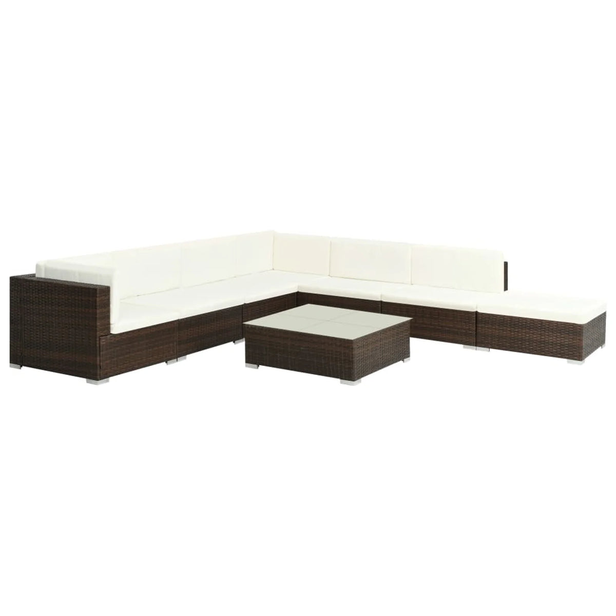 8 Piece Cream White Cushioned Poly Rattan Outdoor Sofa Set with Coffee Table Z9572