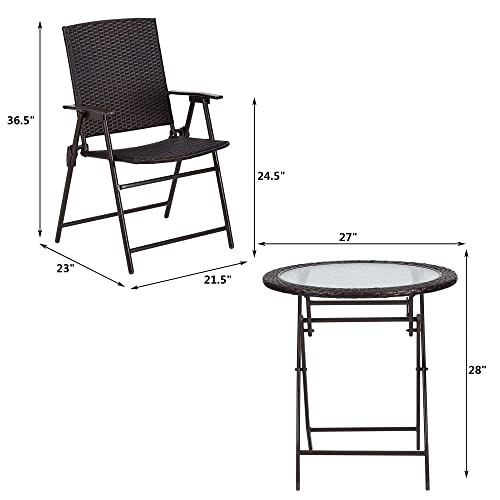 3 Pieces Wicker Folding Bistro Set G68188