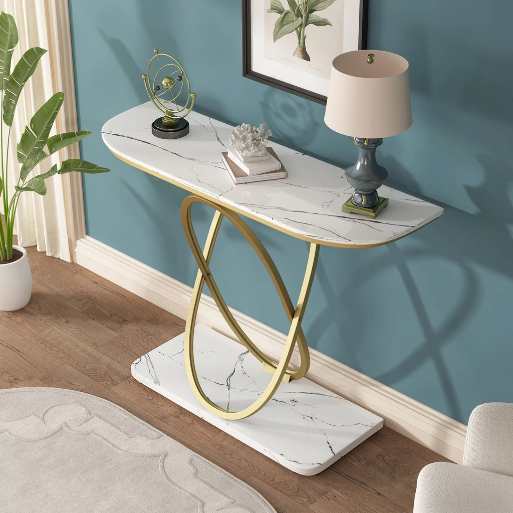White & Gold Faux Marble Console Table X9686