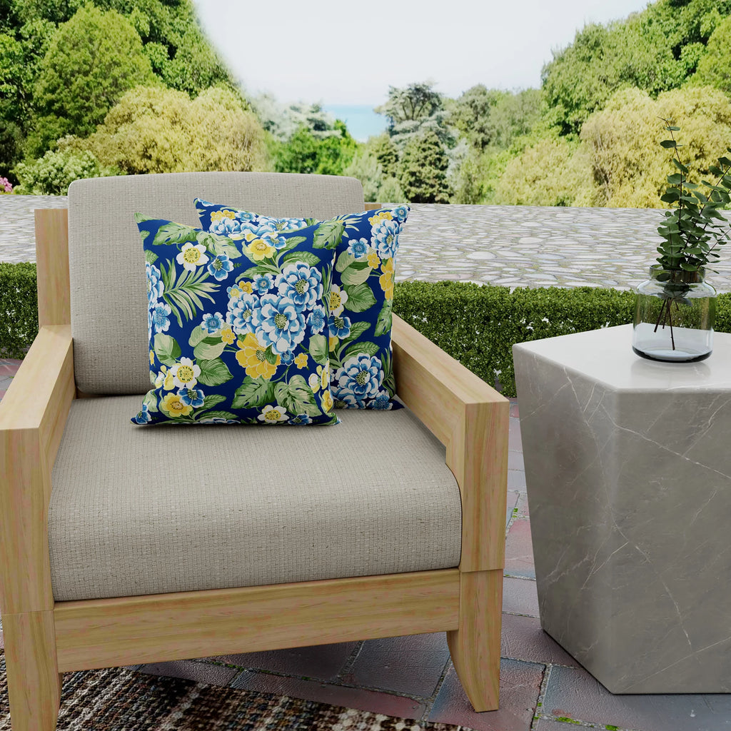 Lapis Blue Floral Square Outdoor Throw Pillow 2 Pack W56162