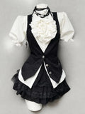 Vintage-Style Shirt, Vest & Mini Skirt Three-Piece Set N289484
