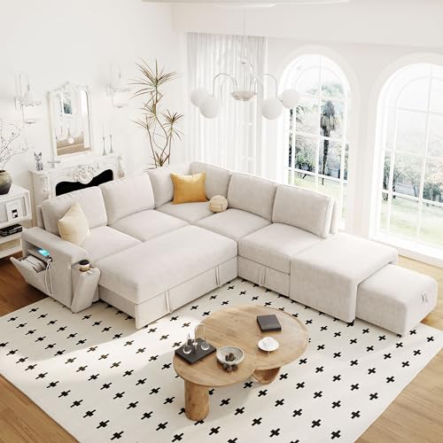 L-Shaped Modular Sofa with Storage Ottoman and Cup Holder, Gray C3117