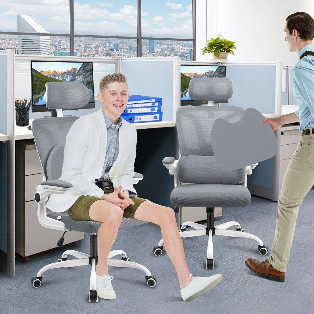 Grey Ergonomic High Back Mesh Office Chair with Lumbar Support U442
