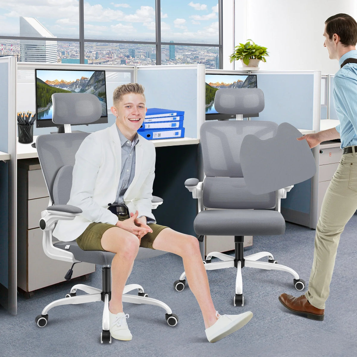Grey Ergonomic High Back Mesh Office Chair with Lumbar Support U442
