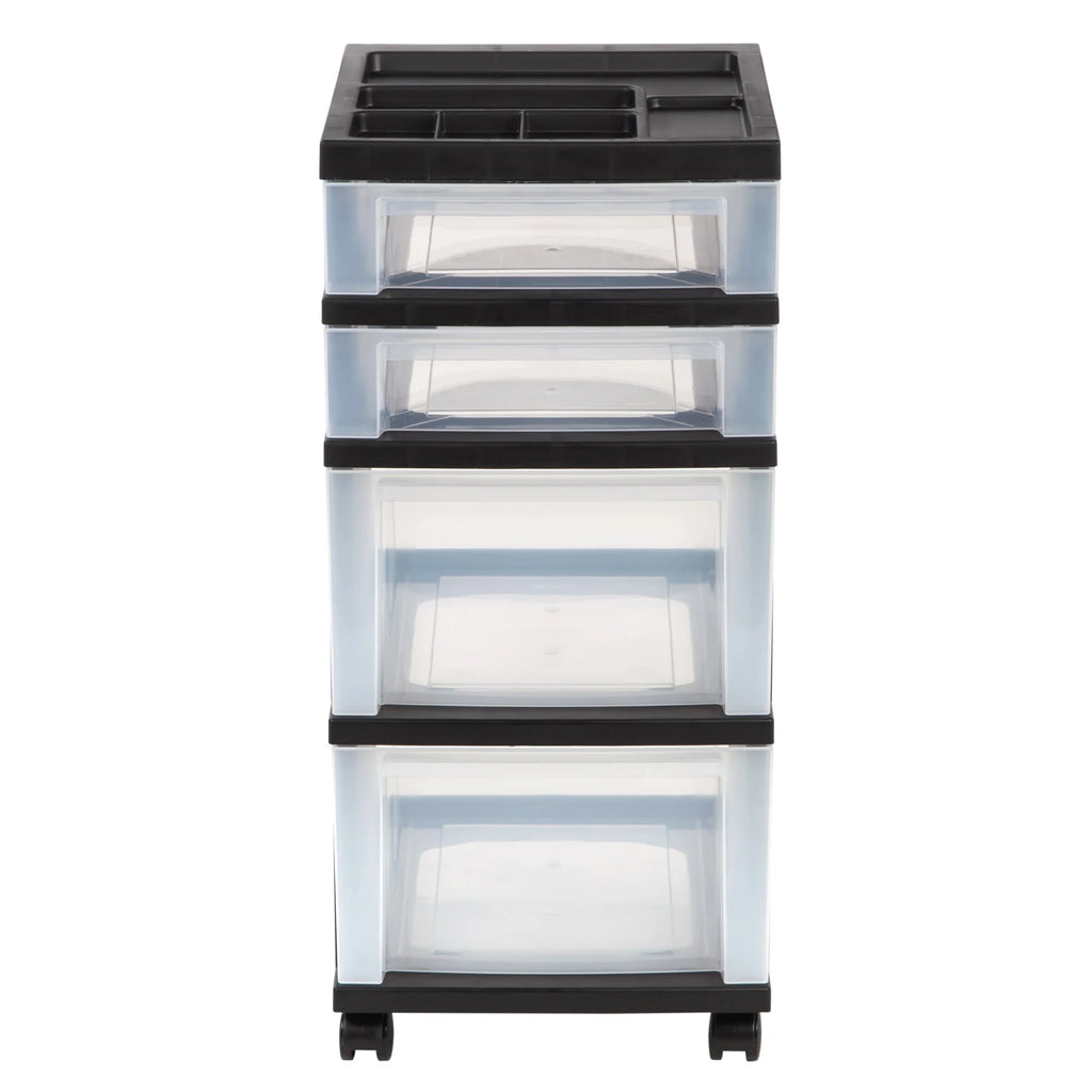 Black 4 Drawer Medium Plastic Storage Cart E406