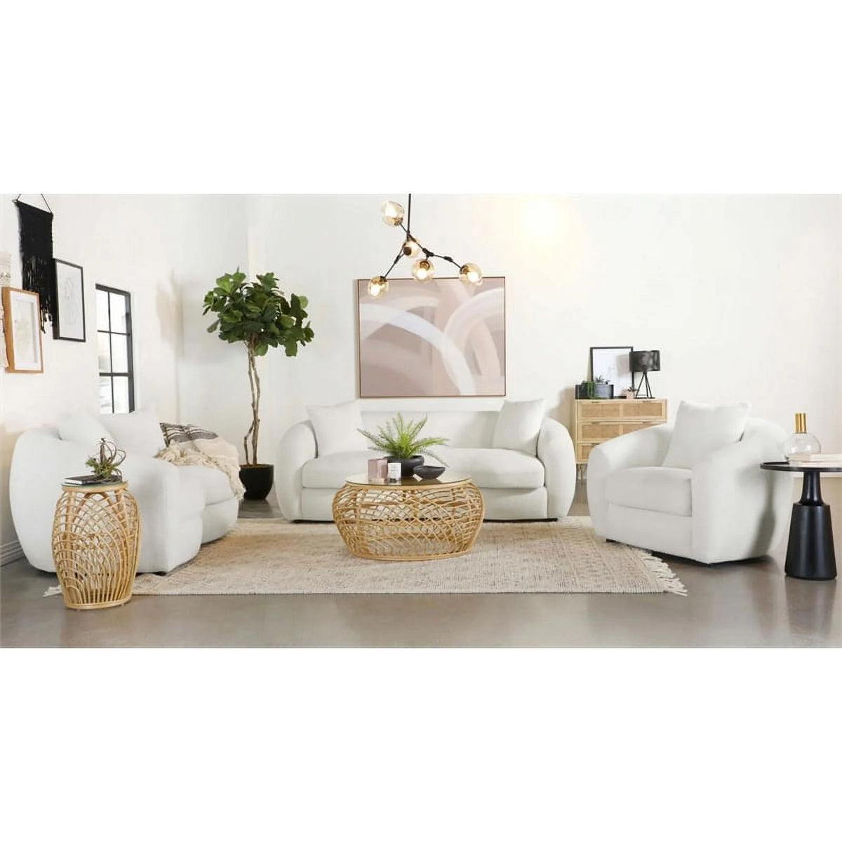 White Fabric Upholstered Sofa U1886