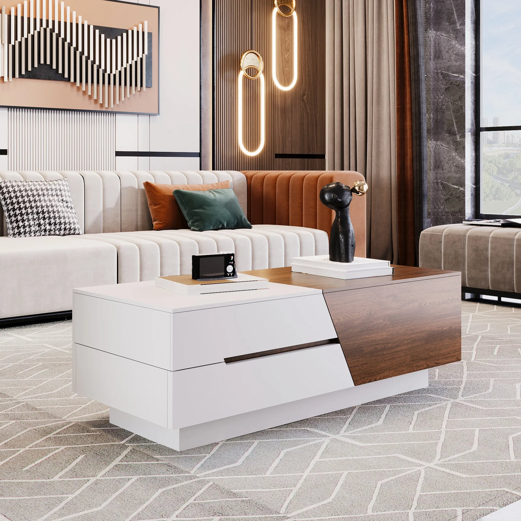 White Walnut Extendable Coffee Table with Storage Drawers T4095