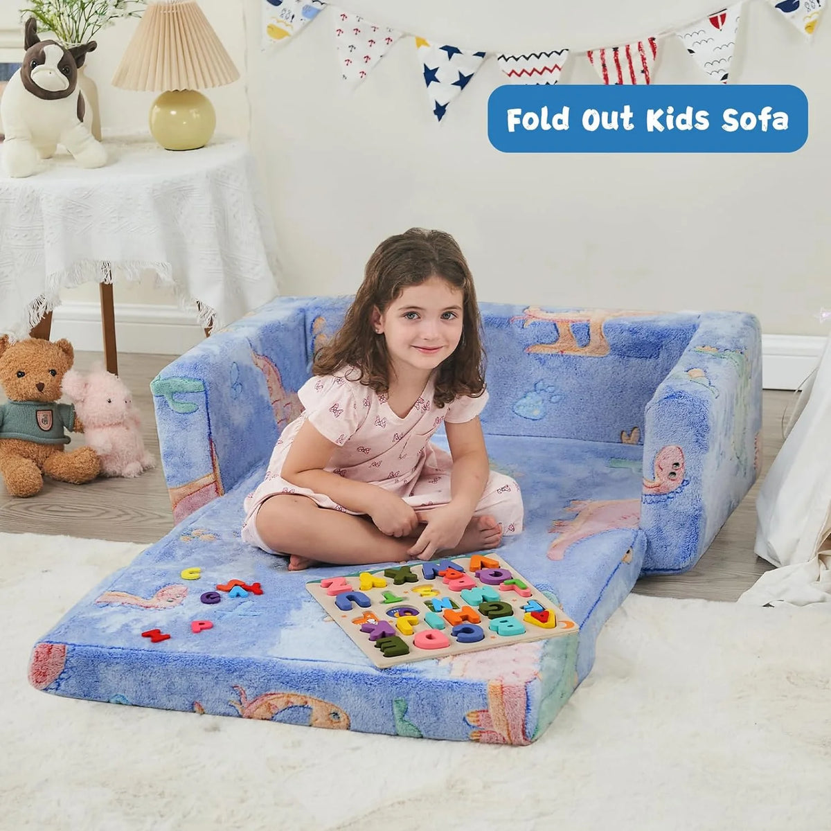 Kids Couch Toddler Chair Folding 2 in 1 Glow in The Dark Convertible Sofa to Lounger D6052