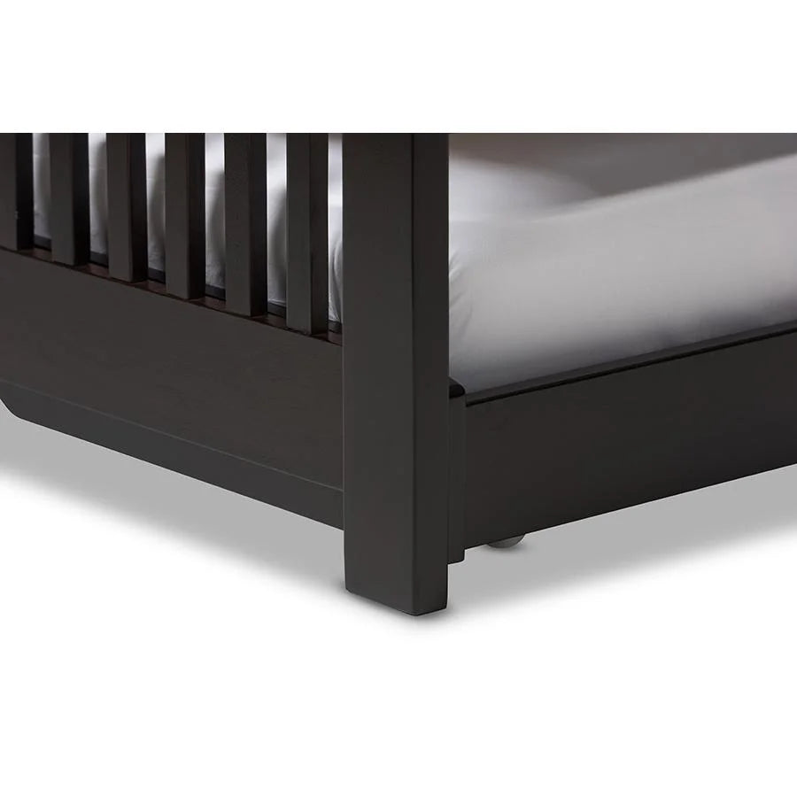 Twin Dark Brown Solid Wood Platform Bed with Trundle P1644