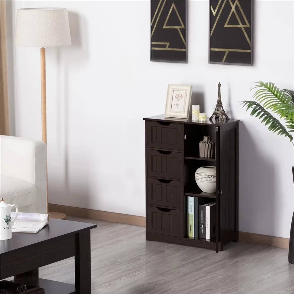 Espresso Wooden Storage Cabinet with Drawers and Cupboard D859