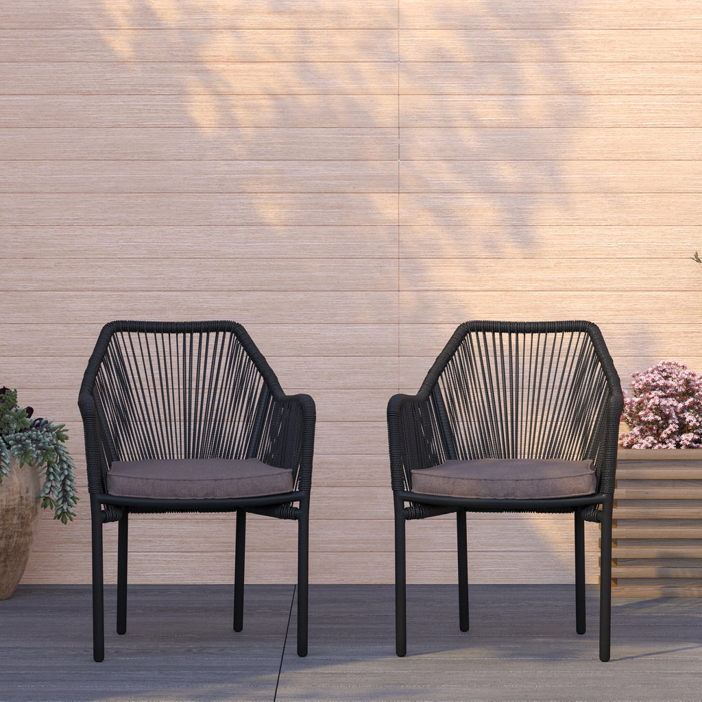2 Piece Black All-Weather Woven Patio Chairs with Gray Cushions X51302