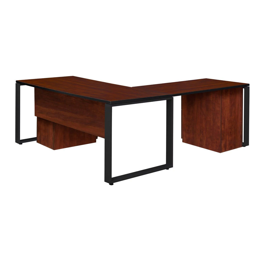 66 x 30 in. Double Laminate Pedestal L-Desk with Return, Cherry & Black C564