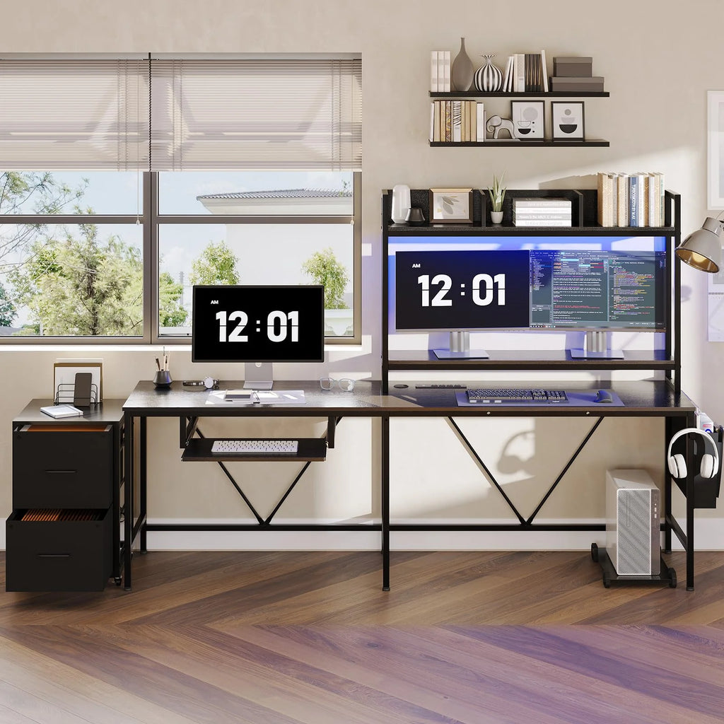 Black 55" Reversible Corner Computer Desk with Storage Shelf A1351