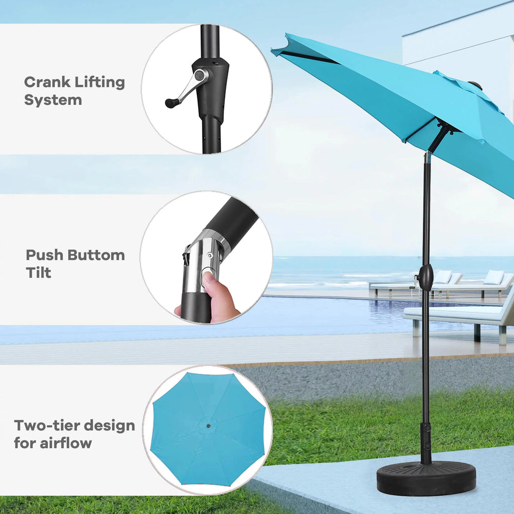 9ft Outdoor Patio Table Umbrella 6 Ribs with Tilt Crank Blue X41968