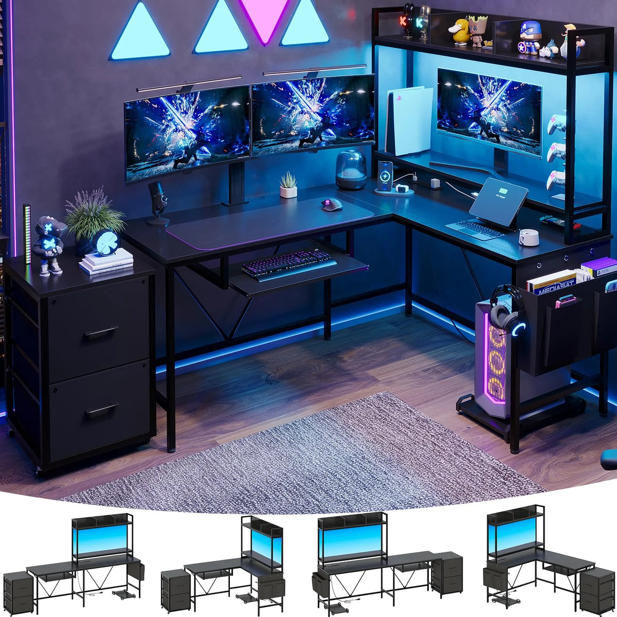 Black 55" Reversible Corner Computer Desk with Storage Shelf A1351