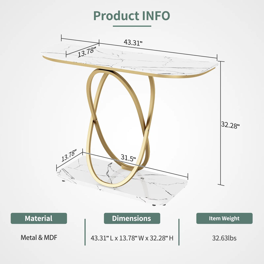 White & Gold Faux Marble Console Table X9686