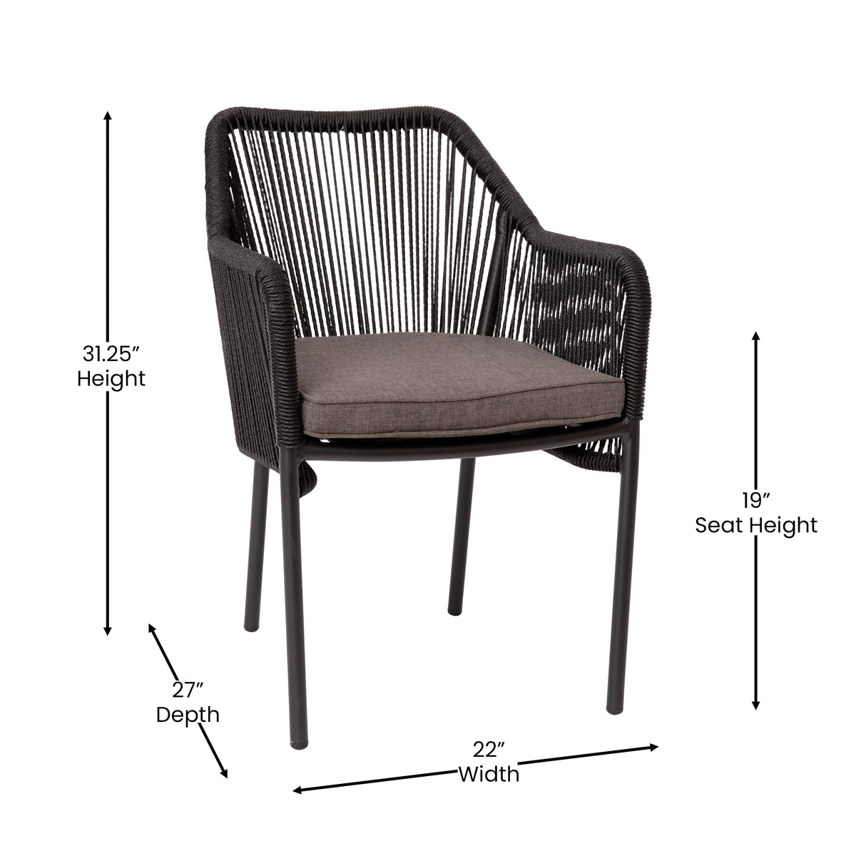2 Piece Black All-Weather Woven Patio Chairs with Gray Cushions X51302
