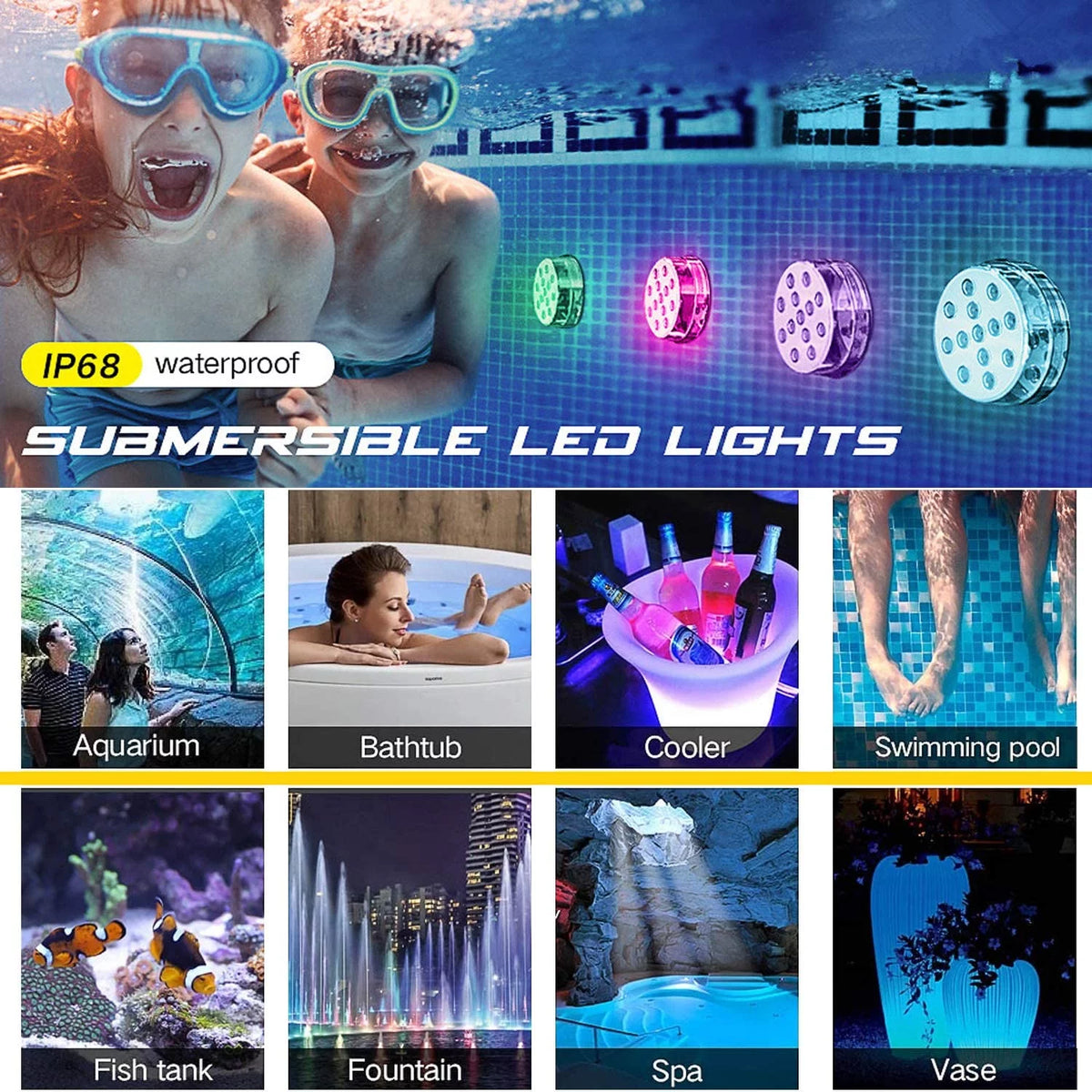 LED Submersible Pool Lights Color Changing 4 Packs W7718