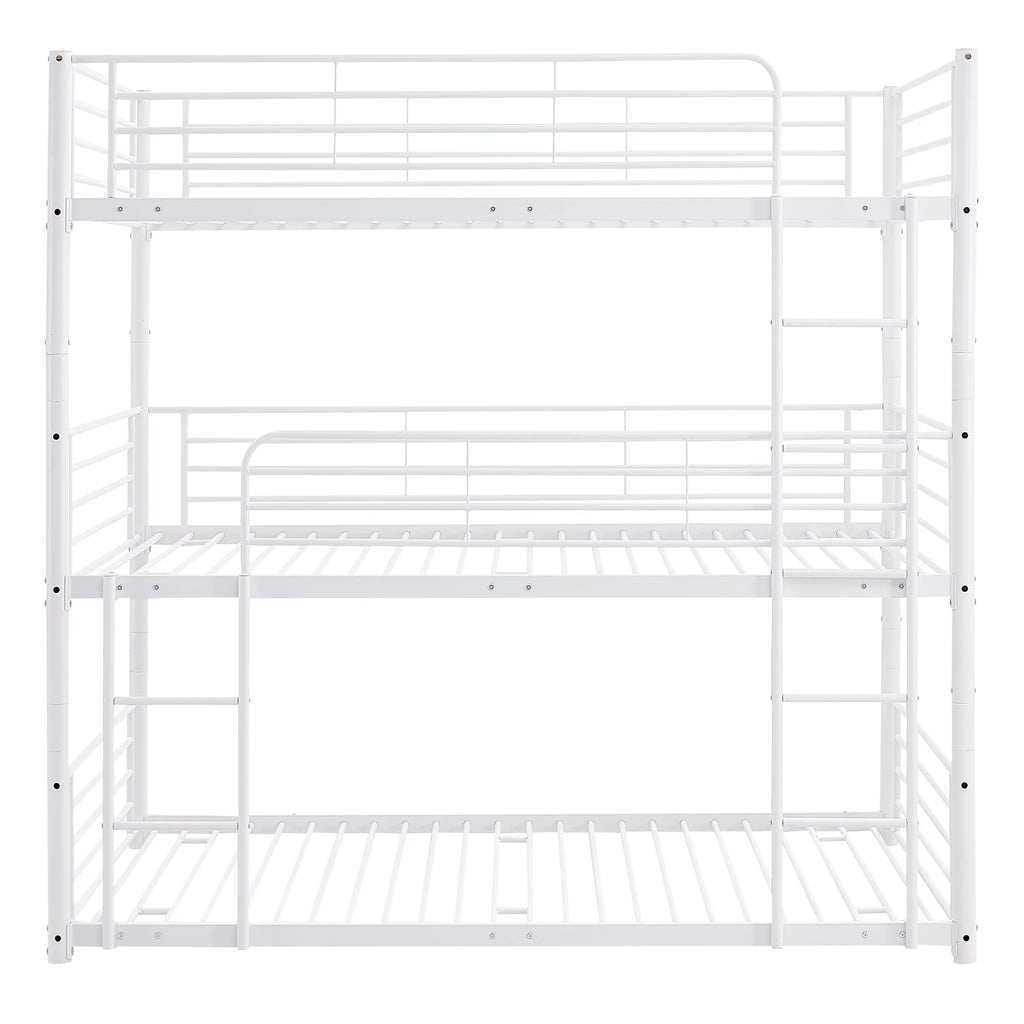 Full Metal Triple Bed with Built-In Ladder White X560893