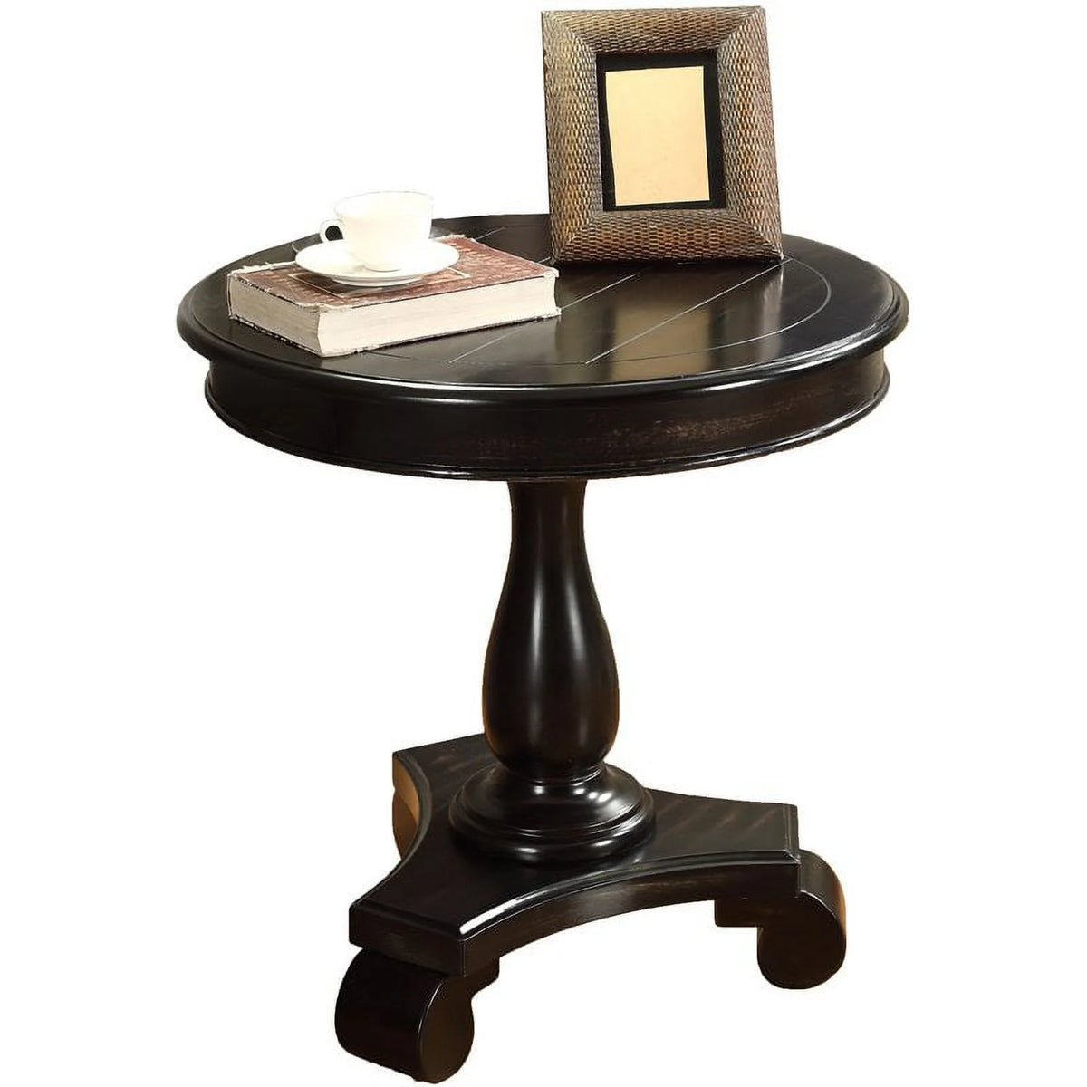 Black Round Wood Pedestal End Table A3940