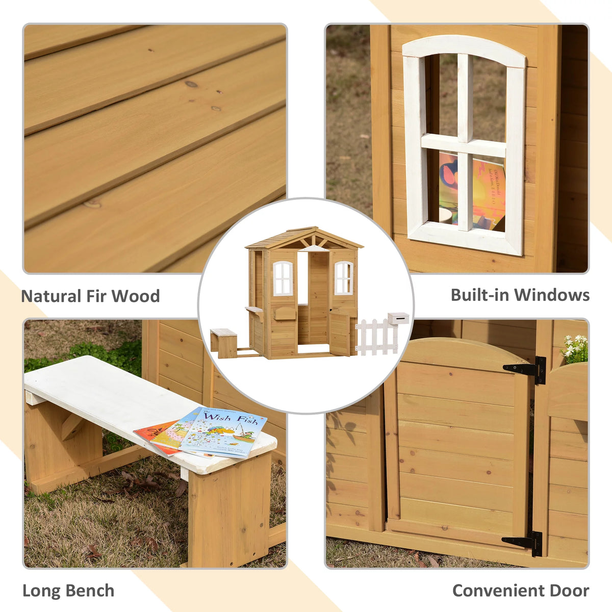 Wooden Outdoor Playhouse with Doors Windows & Mailbox L114576