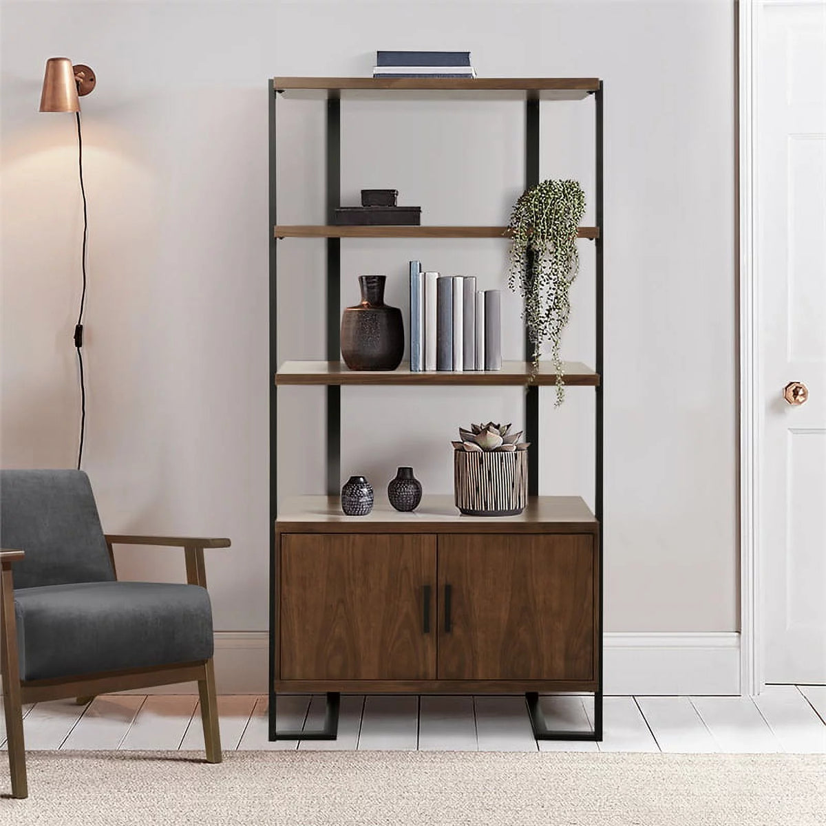Mid-Century Metal & Wood Bookcase D8485