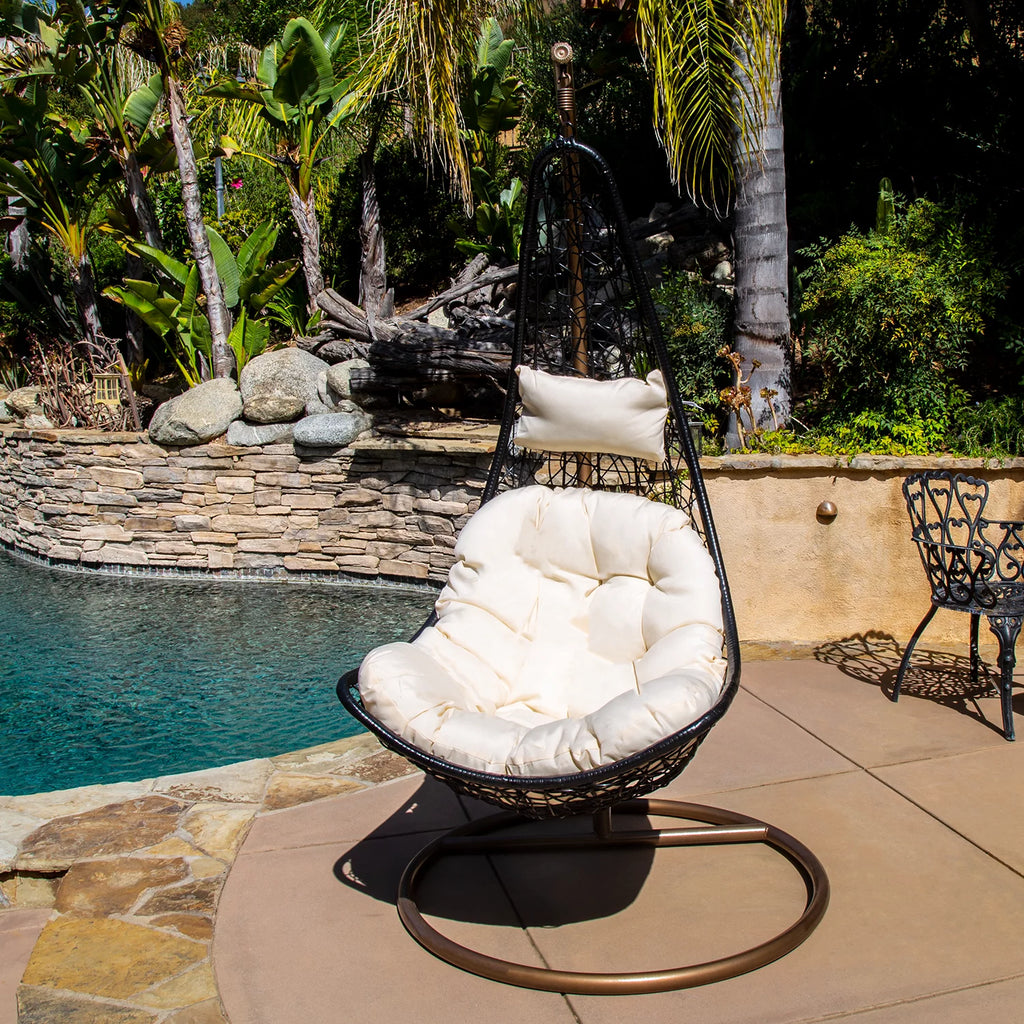 Outdoor Wicker Half Moon Swing Lounge Chair with Mat H535873