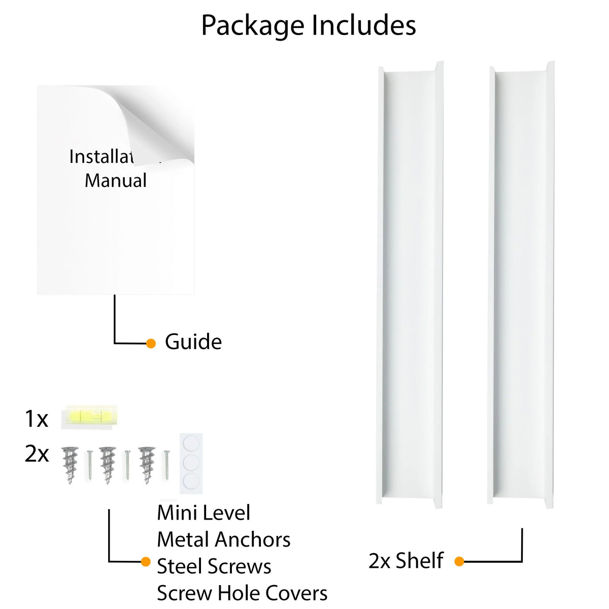 White Set of 2 Wall Floating Shelves D5288