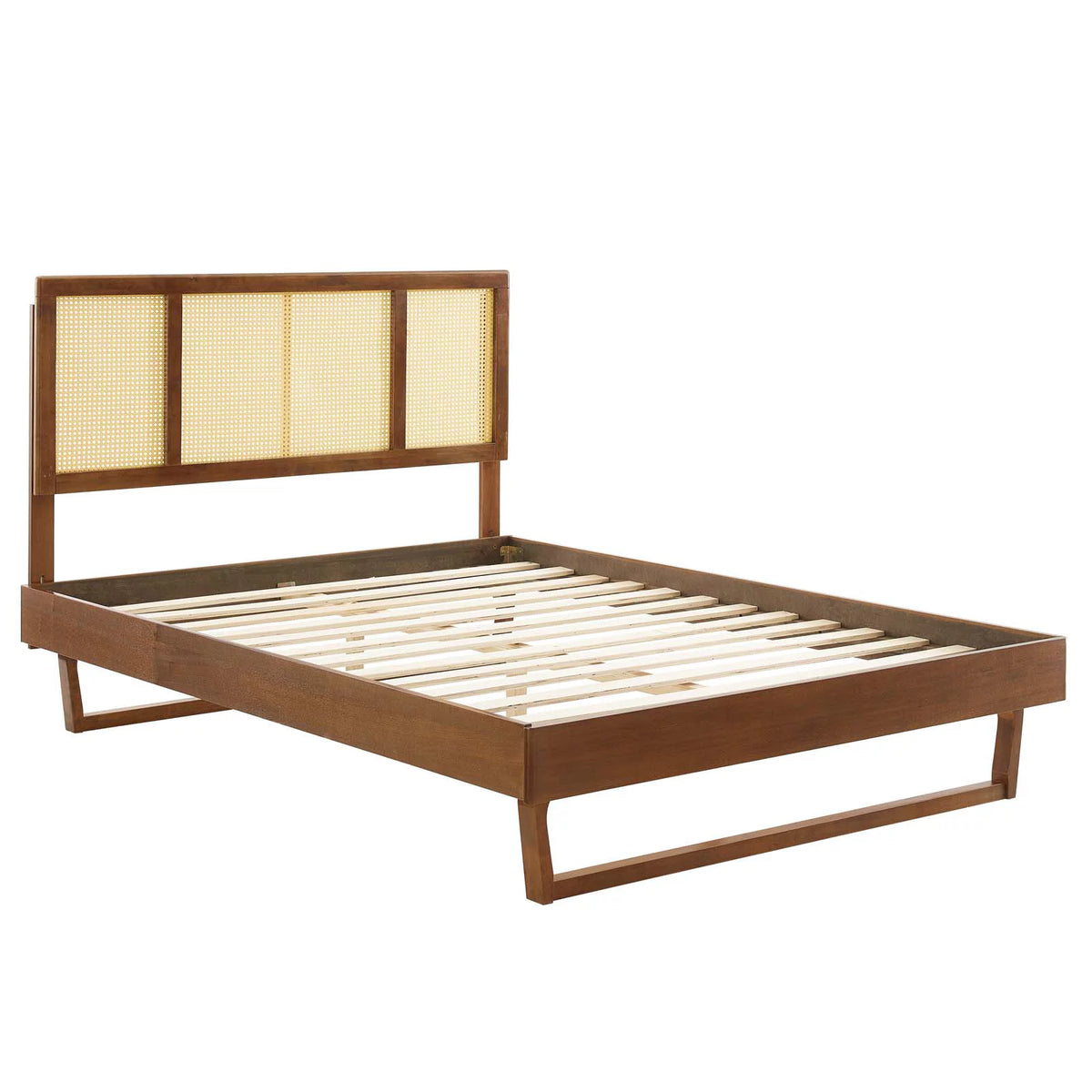 Walnut Cane and Wood King Platform Bed N69831