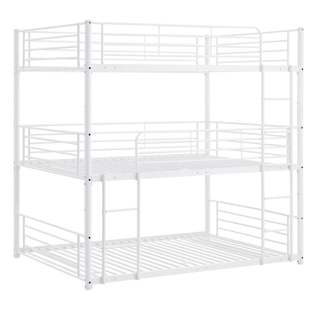Full Metal Triple Bed with Built-In Ladder White X560893