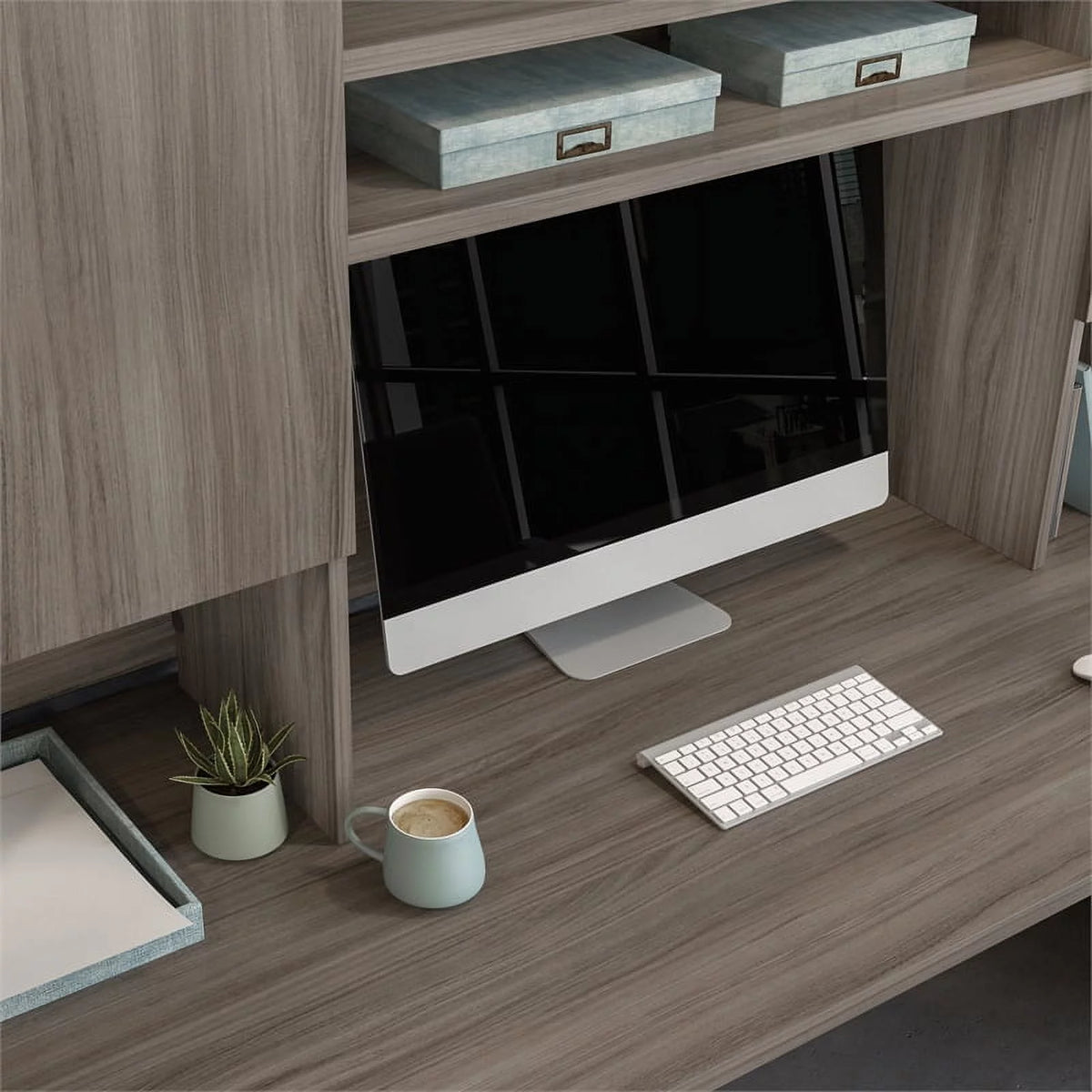 Engineered Wood Desk with Hutch O429