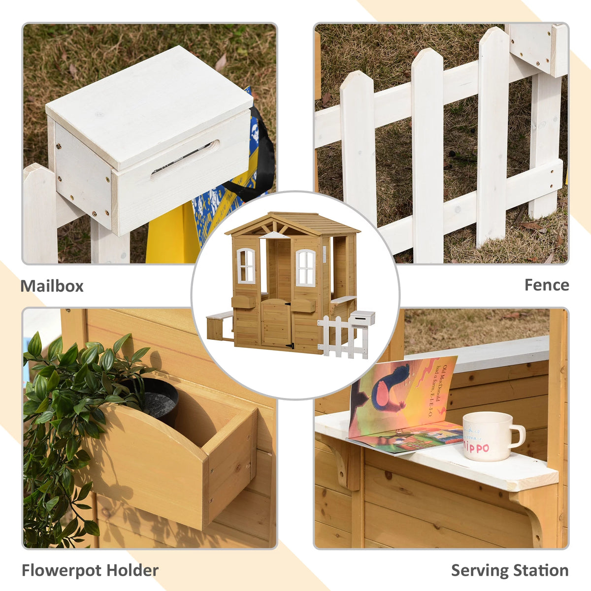 Wooden Outdoor Playhouse with Doors Windows & Mailbox L114576