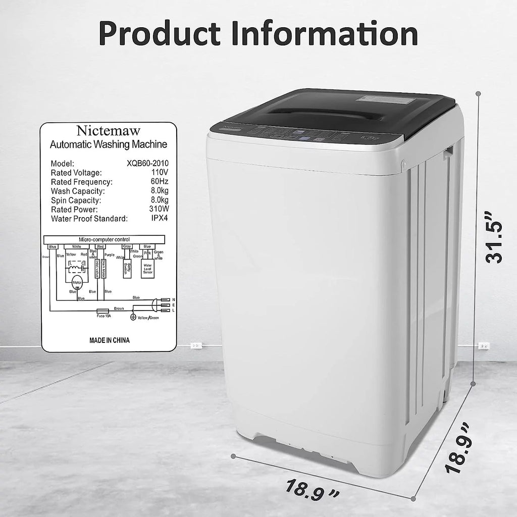 Compact 17.6lbs Capacity 1.9 Cu.ft Portable Washer with LED Display and Faucet Adapter Z234326
