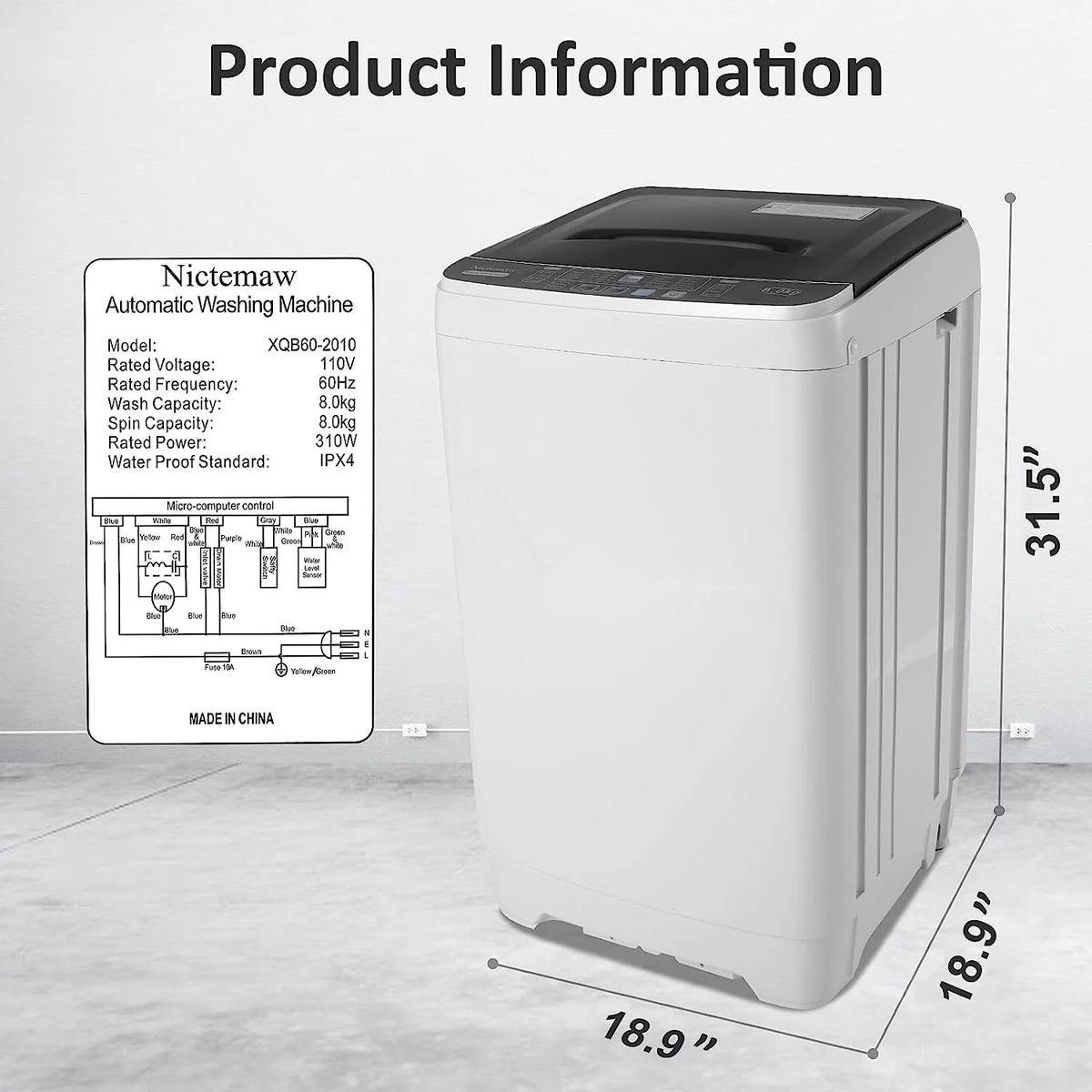 Compact 17.6lbs Capacity 1.9 Cu.ft Portable Washer with LED Display and Faucet Adapter Z234326