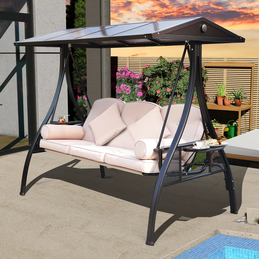 Hardtop 3 Seat Outdoor Porch Swing with Cushions Z275794