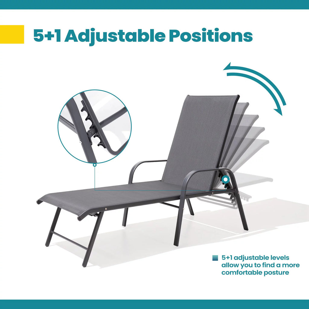 Set of 2 Gray Aluminum Outdoor Chaise Lounge Chairs L390985