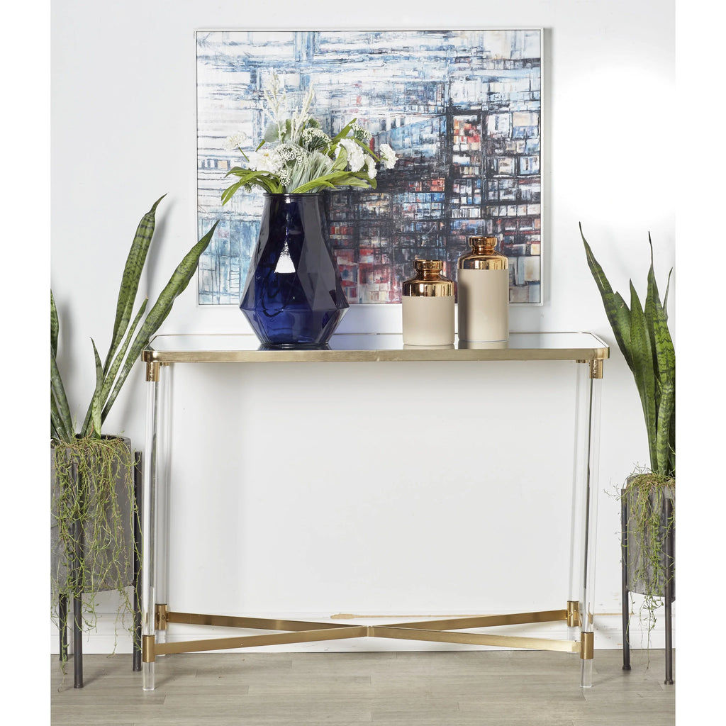 44" x 32" Gold Metal Mirrored Top Console Table Z7070