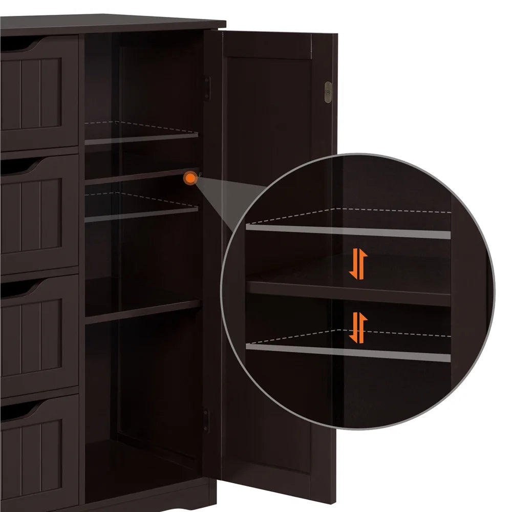 Espresso Wooden Storage Cabinet with Drawers and Cupboard D859