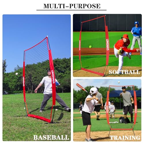 Portable Baseball Softball Pitching Screen with Carry Bag and Ground Stakes H7649
