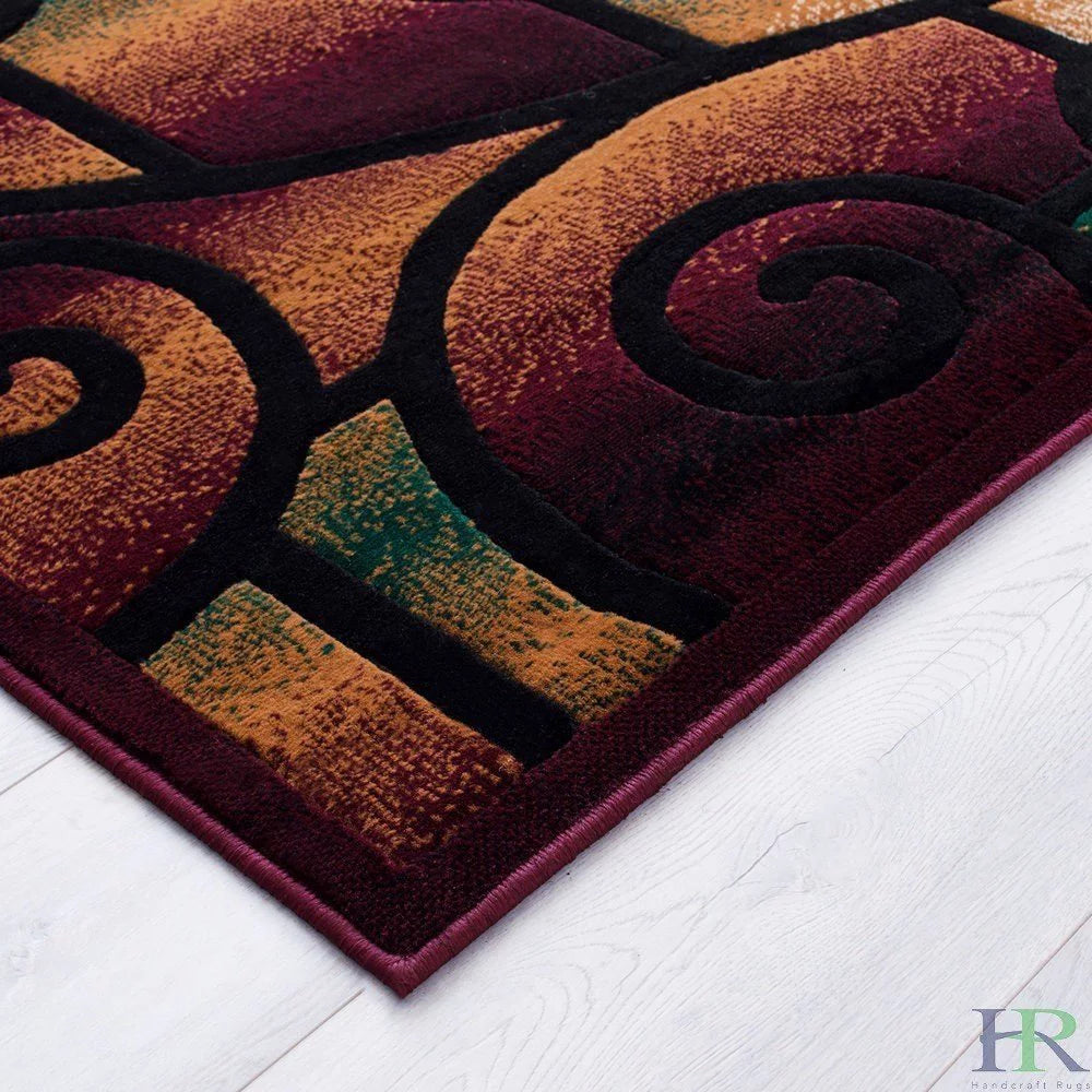Burgundy Beige Ivory Chocolate 8x10 Feet Geometric Swirls Rug K78208
