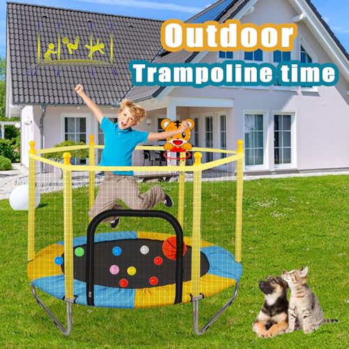 55" Trampoline with Basketball Hoop and Enclosure Net X52137