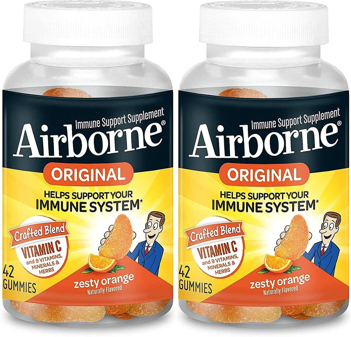 Zesty Orange Flavored Gummies 42 Count Vitamin C Immune Support Pack of 2 T519