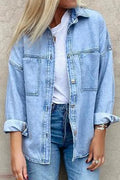 Solid Split Joint Turndown Collar Outerwear I86456