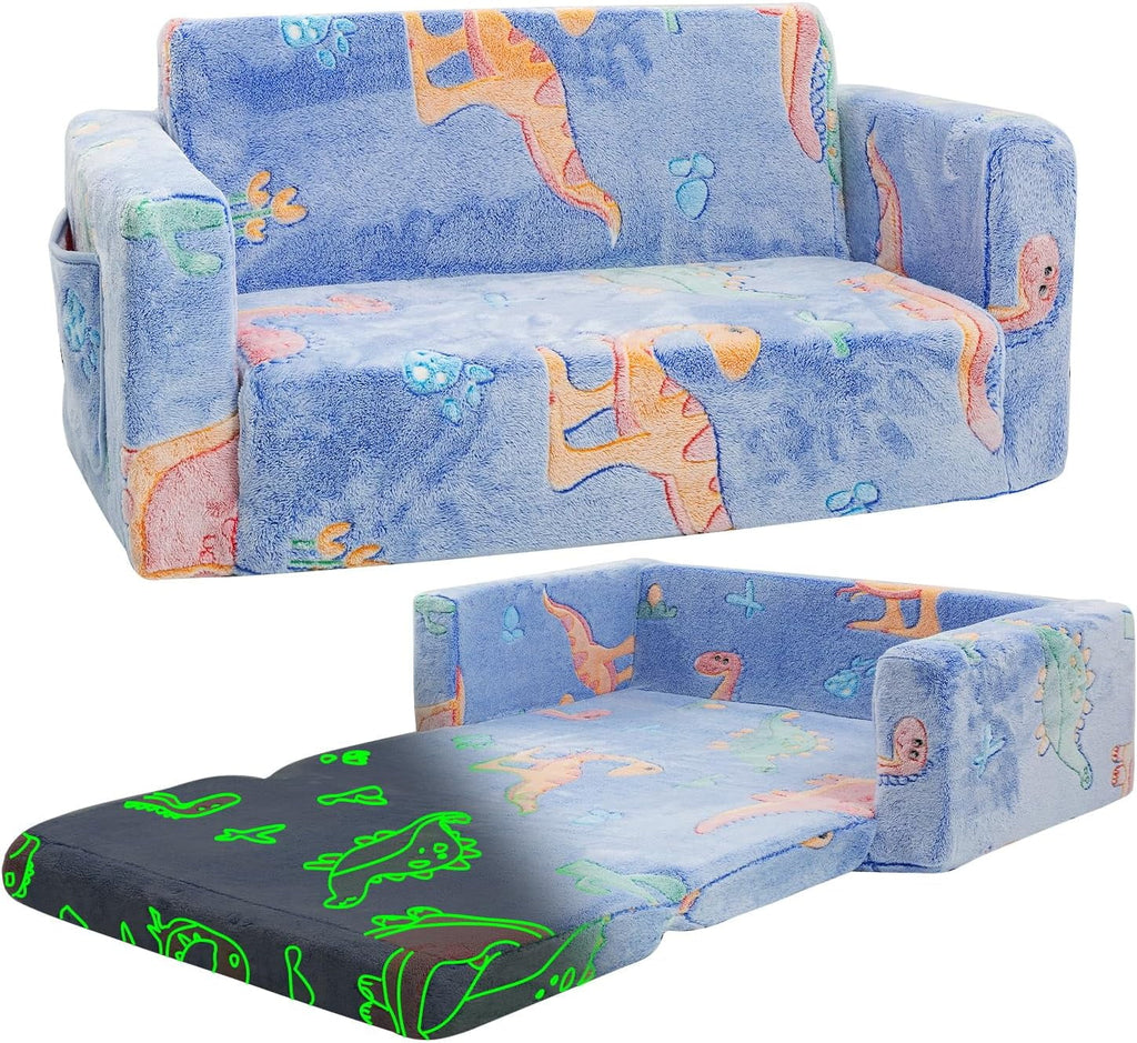 Kids Couch Toddler Chair Folding 2 in 1 Glow in The Dark Convertible Sofa to Lounger D6052