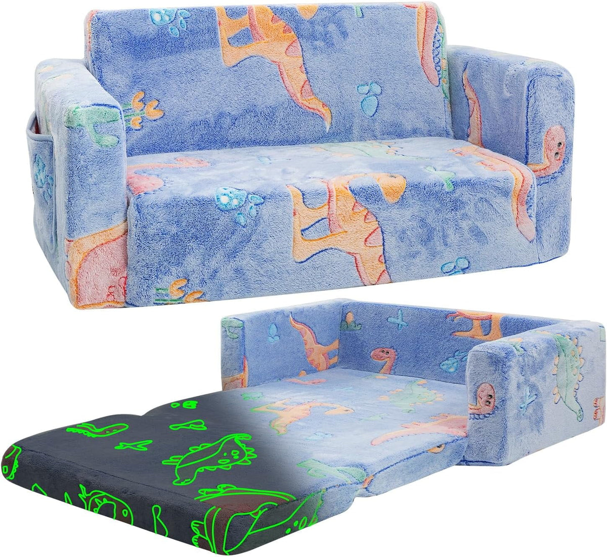 Kids Couch Toddler Chair Folding 2 in 1 Glow in The Dark Convertible Sofa to Lounger D6052